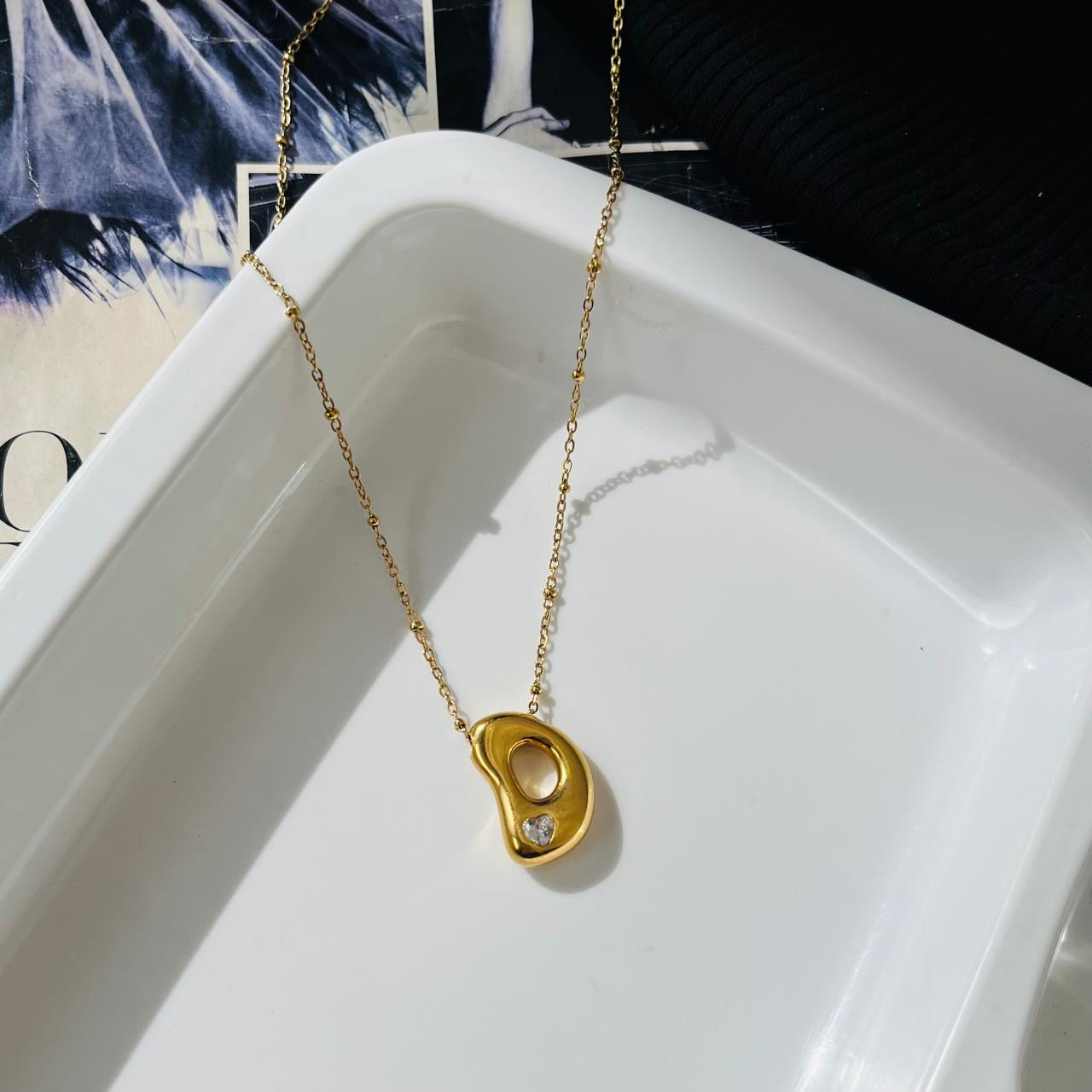 Bubble Diamond initial Necklace ~ Anti Tarnish