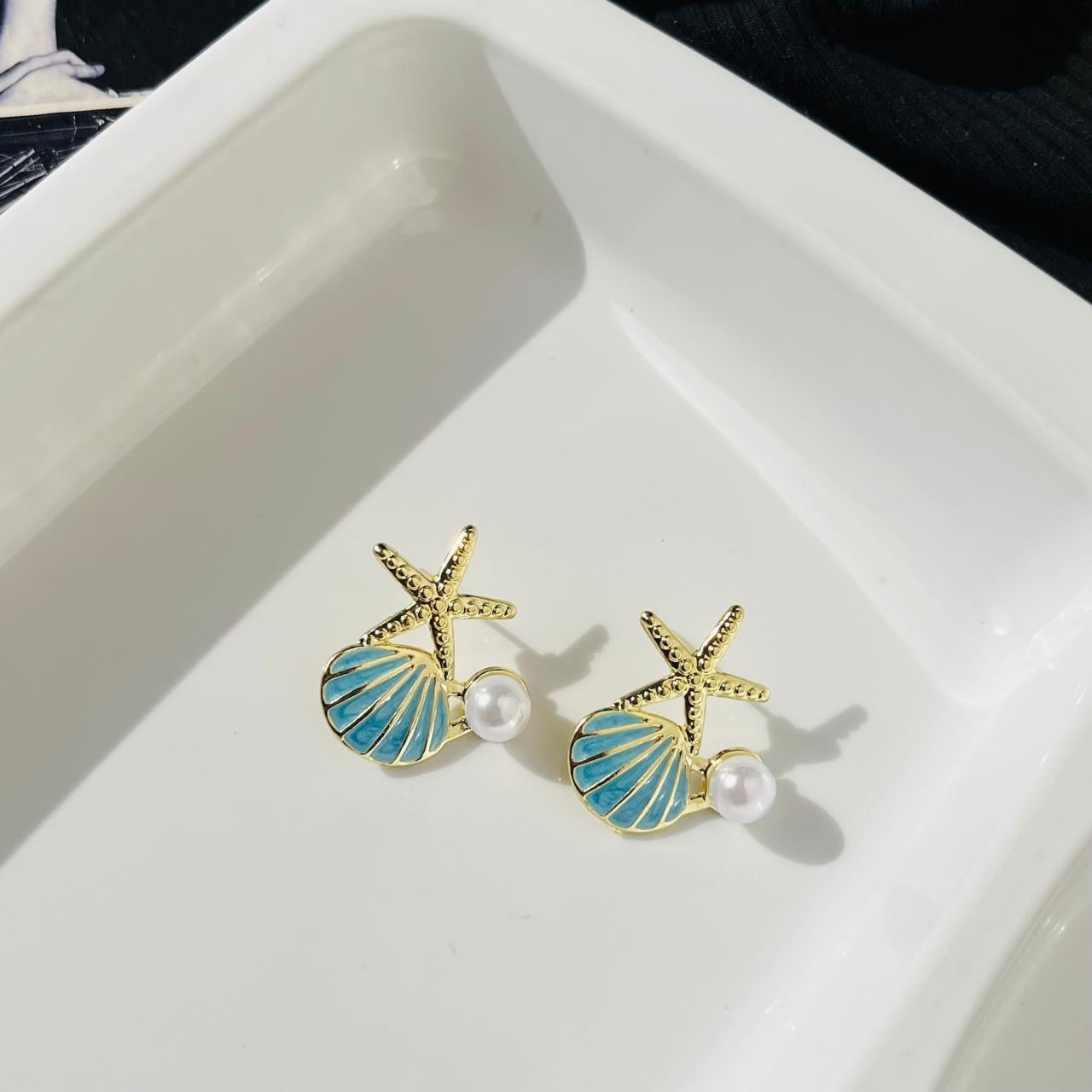 Blue Shell Pearl Earrings