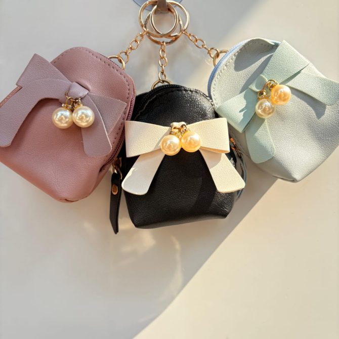 Bow Pearl Keychain Mini Wallets