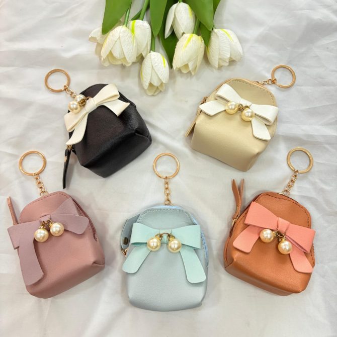 Bow Pearl Keychain Mini Wallets