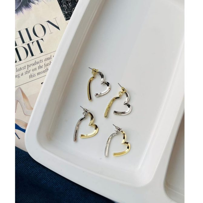 Dual Tone Heart Earrings - Image 2