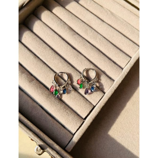 Multicolor Drop Earrings~ Silver