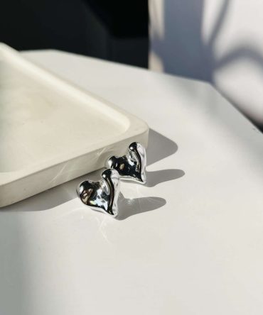 Glossy Heart Earrings~ Silver