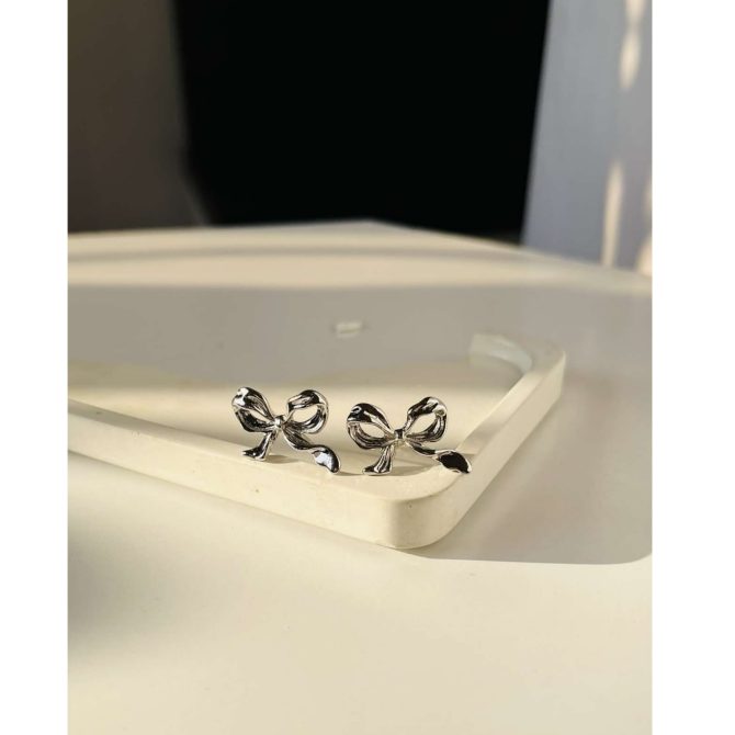 Textured Bow Earrings - Image 2