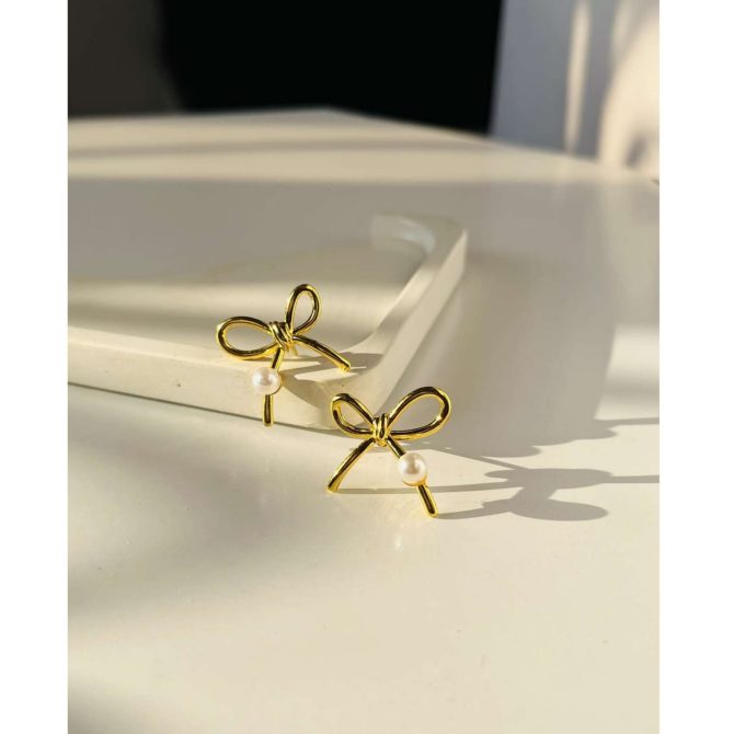 Bow Pearl Earrings - Image 2