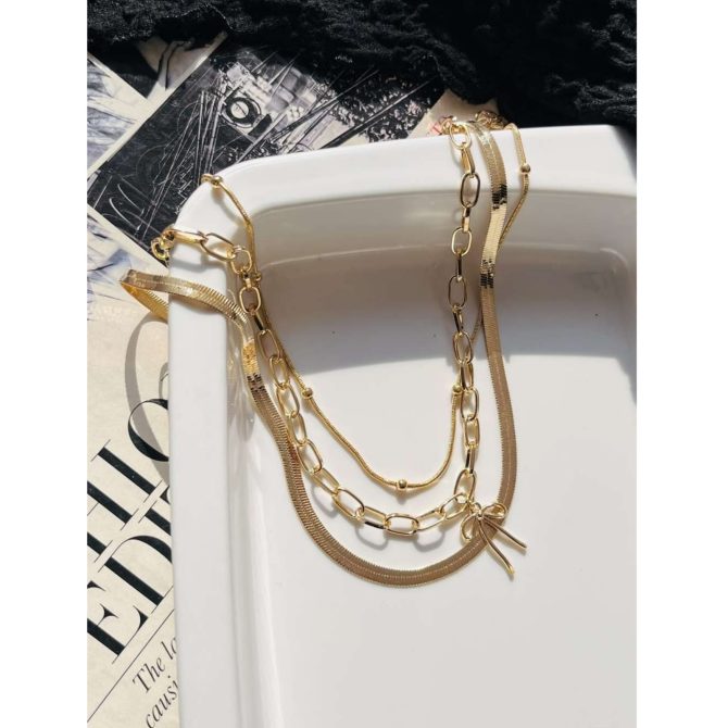 Three Layer Chunky Bow Necklace