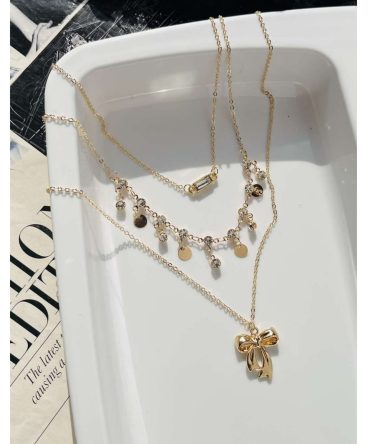 Three Layer Bow Diamond Necklace