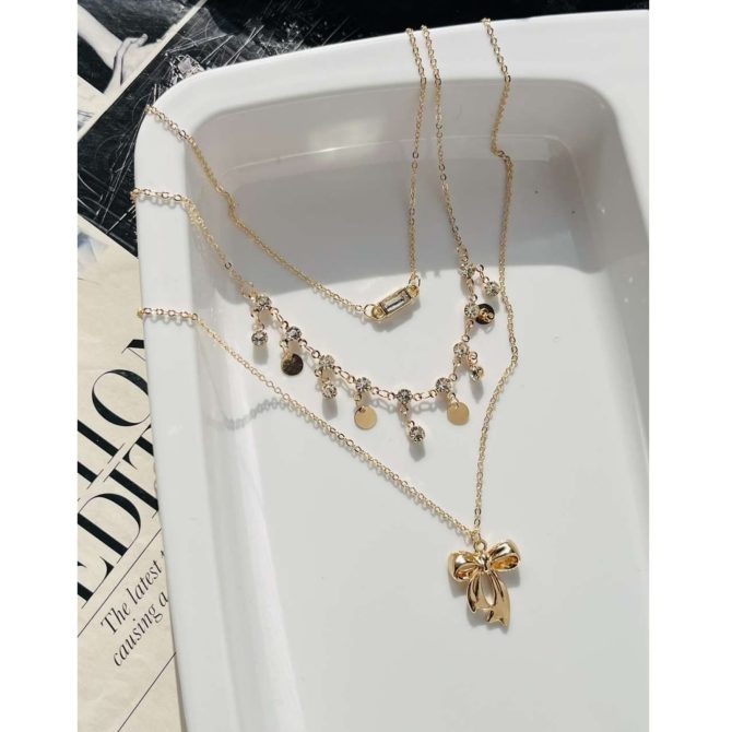 Three Layer Bow Diamond Necklace