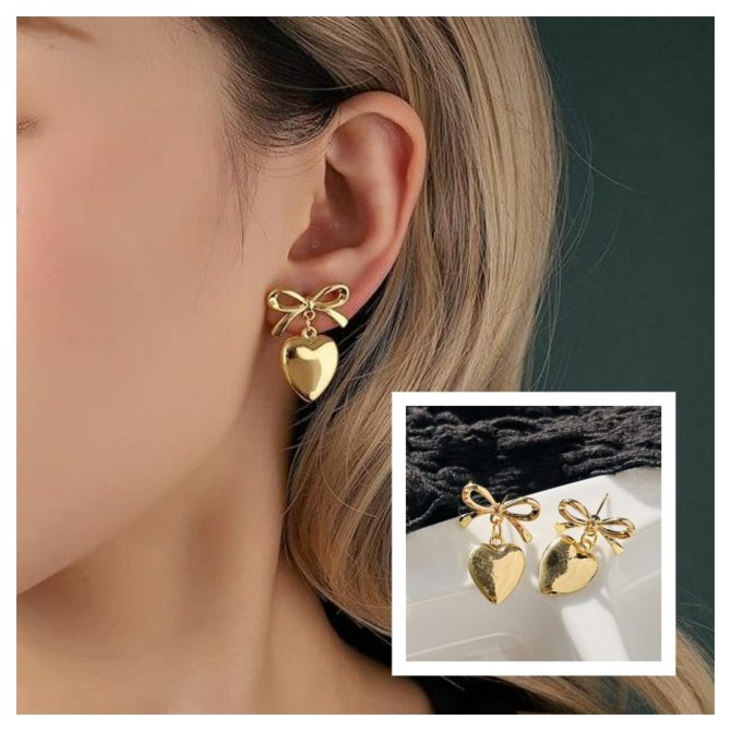 Cute Bow Heart Earrings