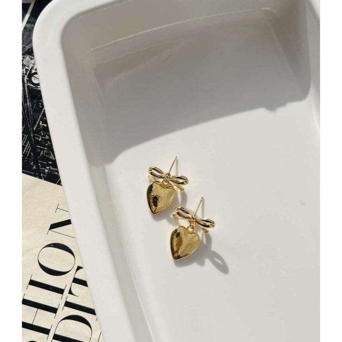 Cute Bow Heart Earrings - Image 2