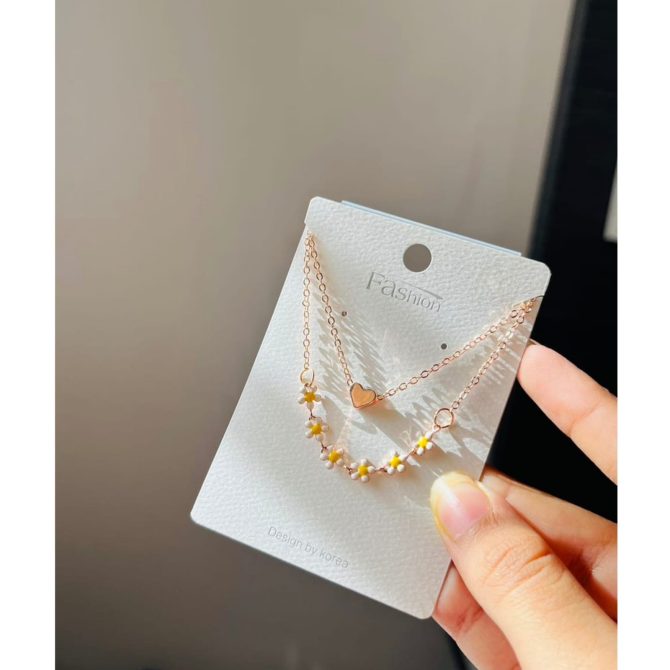 Two Layer Daisy Heart Necklace~ Rosegold