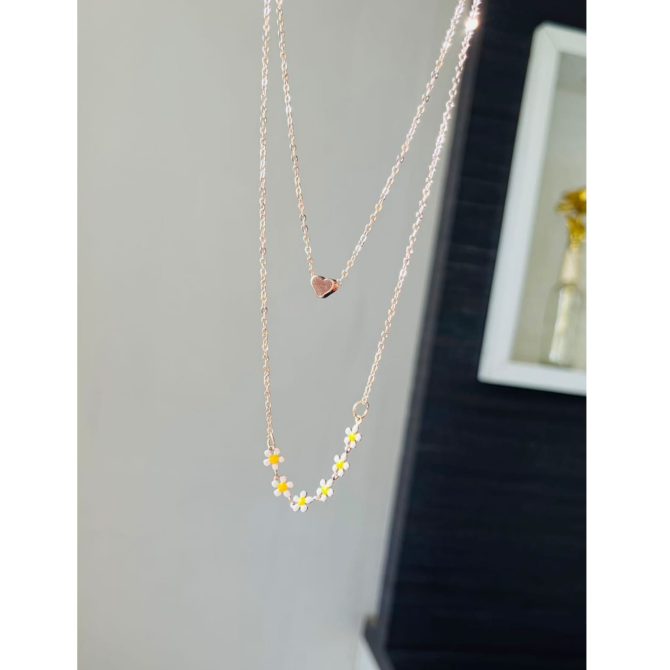 Two Layer Daisy Heart Necklace~ Golden - Image 2