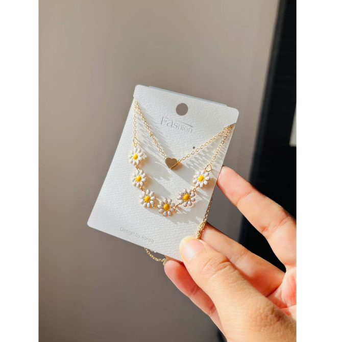Two Layer Daisy Heart Necklace~ Golden