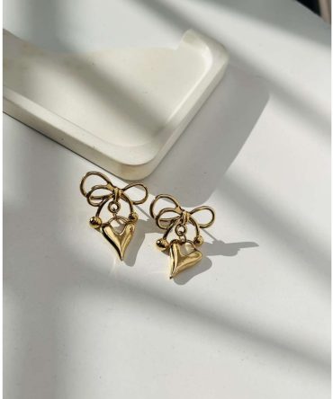 Golden Bow Heart Earrings