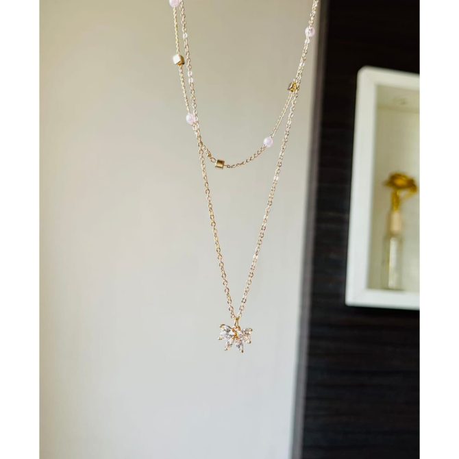 Two Layer Bow Diamonds Necklace - Image 2
