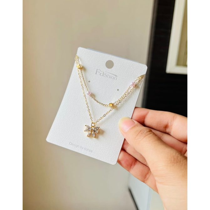 Two Layer Bow Diamonds Necklace