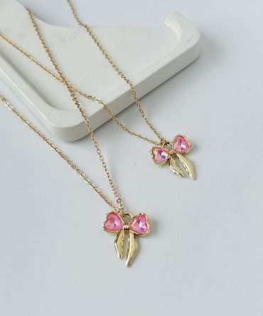 Crystal Pink Bow Necklace