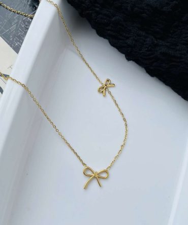 Twin Bow Necklace~ Anti Tarnish