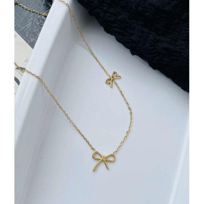 Twin Bow Necklace~ Anti Tarnish