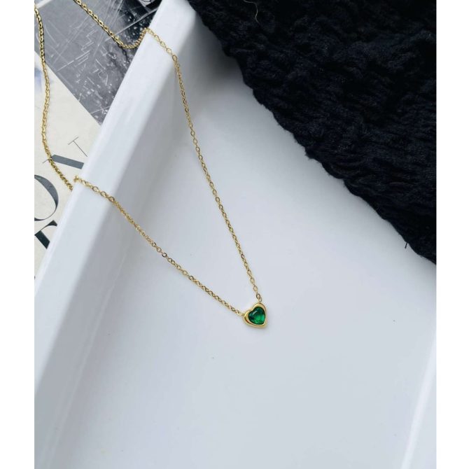 Minimalist Emerald Green Heart Necklace~ Anti Tarnish