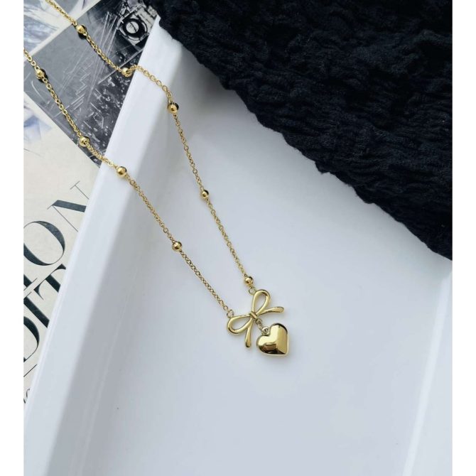 Bow Heart Necklace~ Anti Tarnish