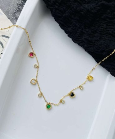 Multicolor Heart Diamonds Necklace~ Anti Tarnish