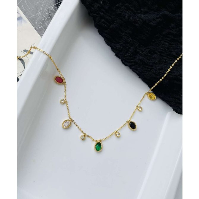 Multicolor Drop Diamonds Necklace~ Anti Tarnish