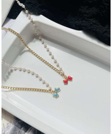 Pastel Pearl Bow Necklace