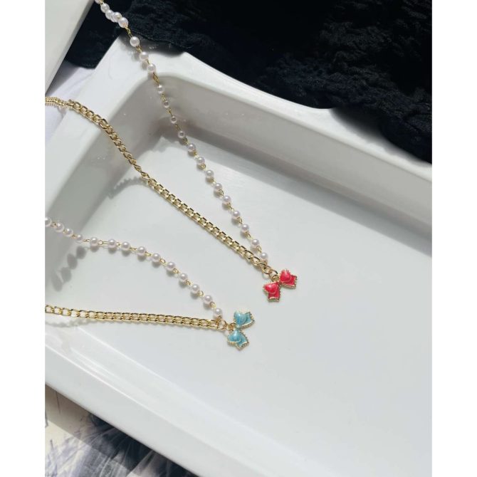 Pastel Pearl Bow Necklace