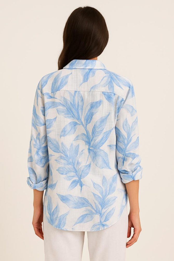 Blue Floral Oversized Linen Cotton Shirt - Image 4