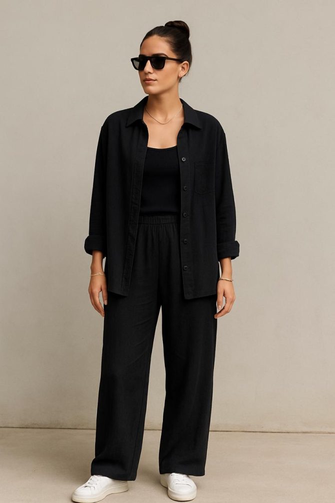 Black linen Cotton Co-ord Set