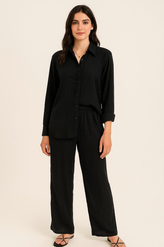Black linen Cotton Co-ord Set - Image 3