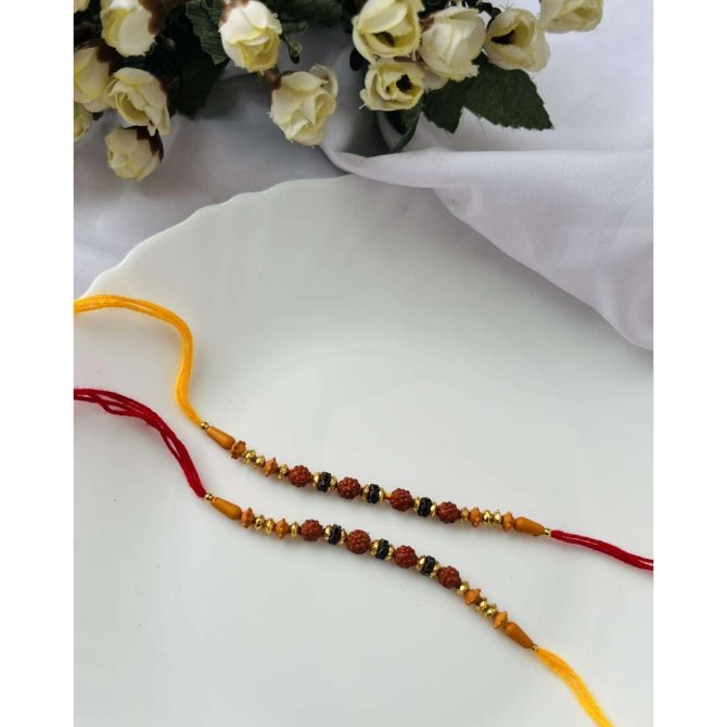 Red Yellow Rudraksh Rakhi