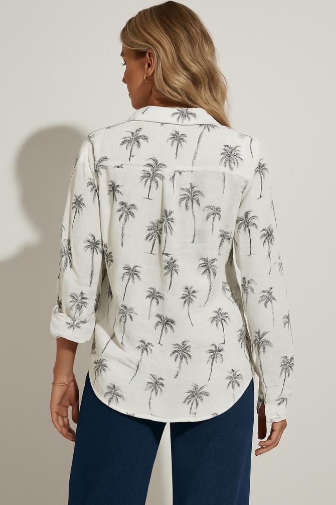 Linen Cotton Printed Oversized Shirt - Image 2