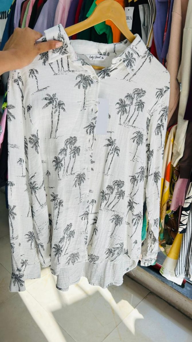 Linen Cotton Printed Oversized Shirt - Image 3