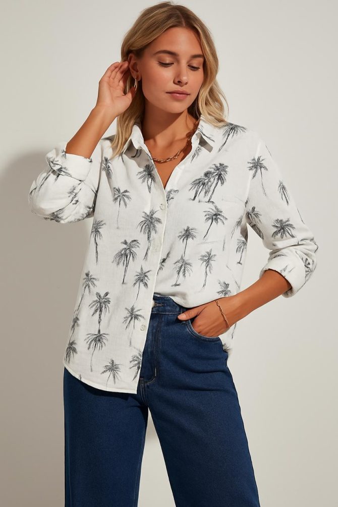 Linen Cotton Printed Oversized Shirt