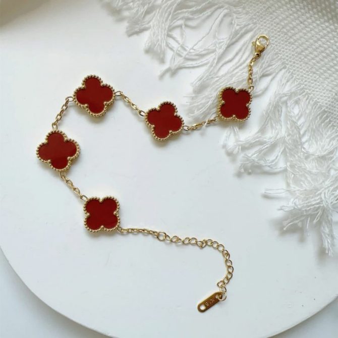 Cherry Red Clover Bracelet~ Anti Tarnish