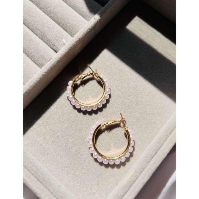 Golden Pearl Hoops