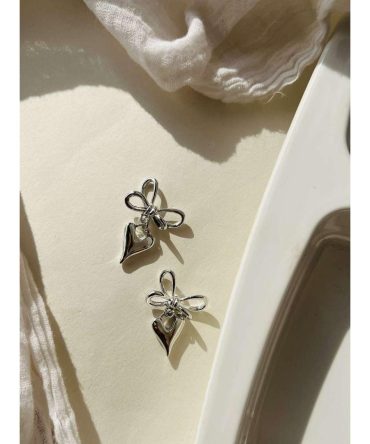 Silver Bow Heart Earrings