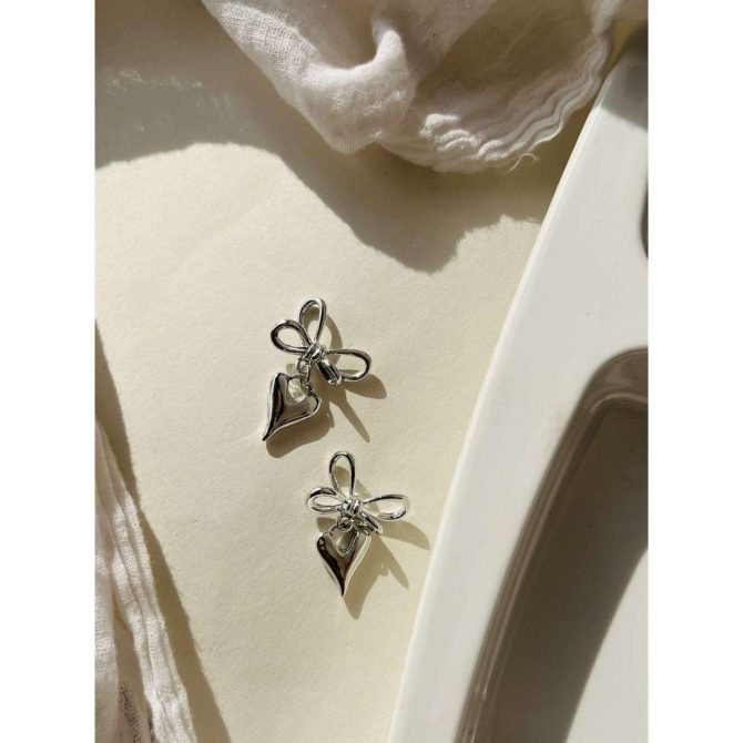 Silver Bow Heart Earrings