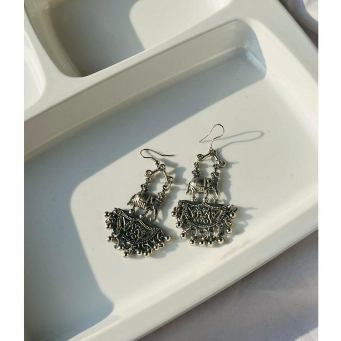 Elephant Oxidised Jhumkas