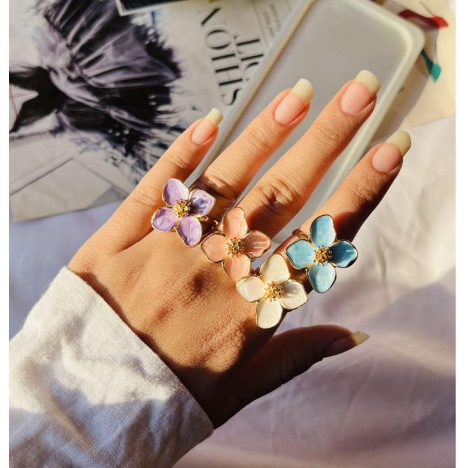 Pastel Floral Adjustable Rings