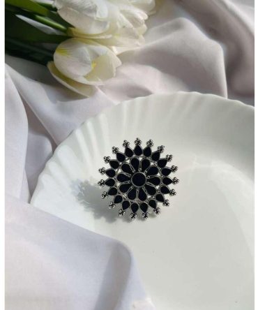 Black Floral Adjustable Ring