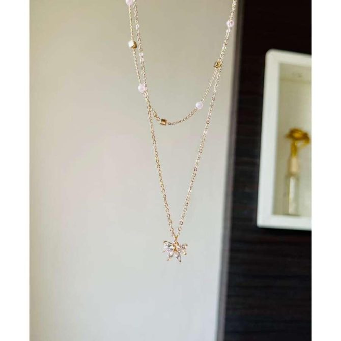 Two Layer Bow Diamond Necklace - Image 2