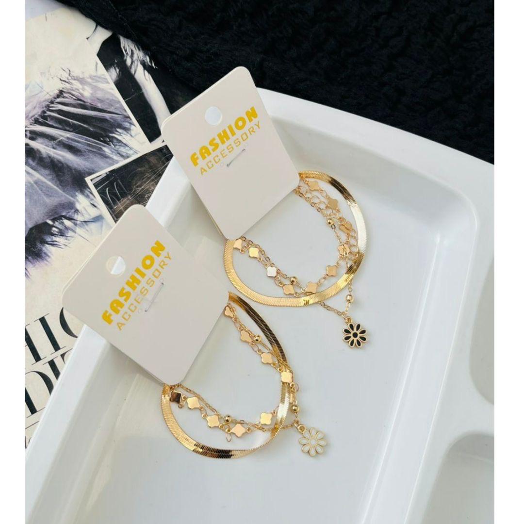 Three Layer Floral Chain Bracelet