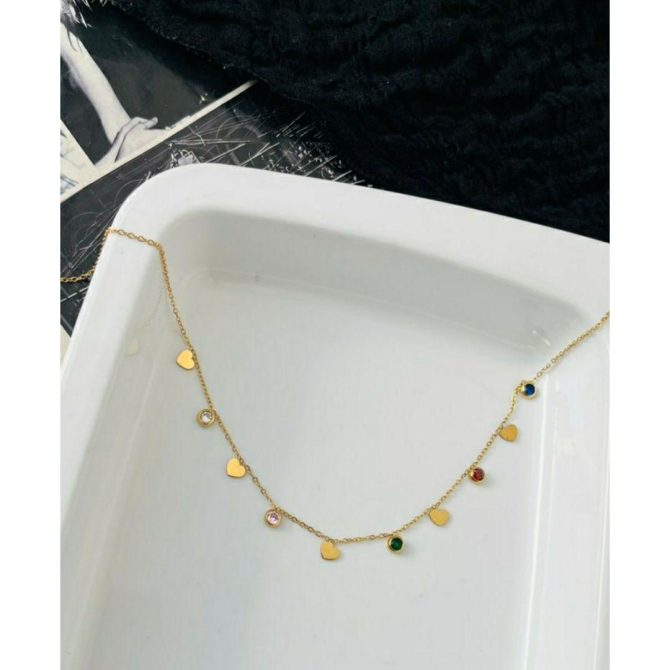Multicolor Diamond Hearts Necklace~ Anti Tarnish