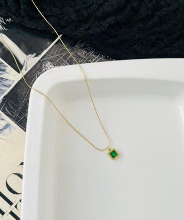 Minimalist Green Diamond Necklace~ Anti Tarnish