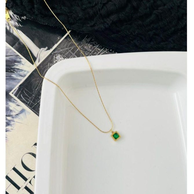 Minimalist Green Diamond Necklace~ Anti Tarnish