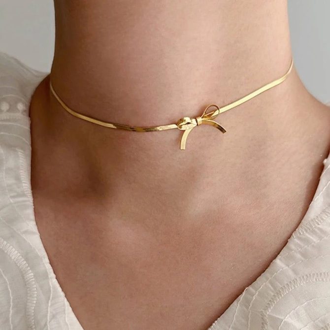 Bow Snake Chain Choker~ Anti Tarnish