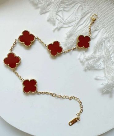 Cherry Red Clover Bracelet~ Anti Tarnish